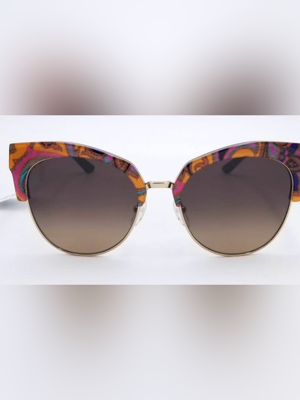 Etro Multicolor Patterned Cat-Eye Sunglasses with Gold Frame